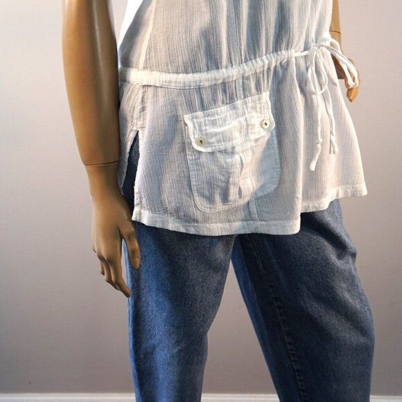 DKNY Jeans White Tunic Top Sz M Light Cotton Half Button Pockets - Picture 7 of 13